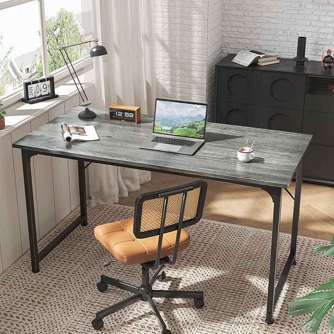 Huuger Computer Desk, 55 Inch Home Office Desk, Gaming Writing Work from Home