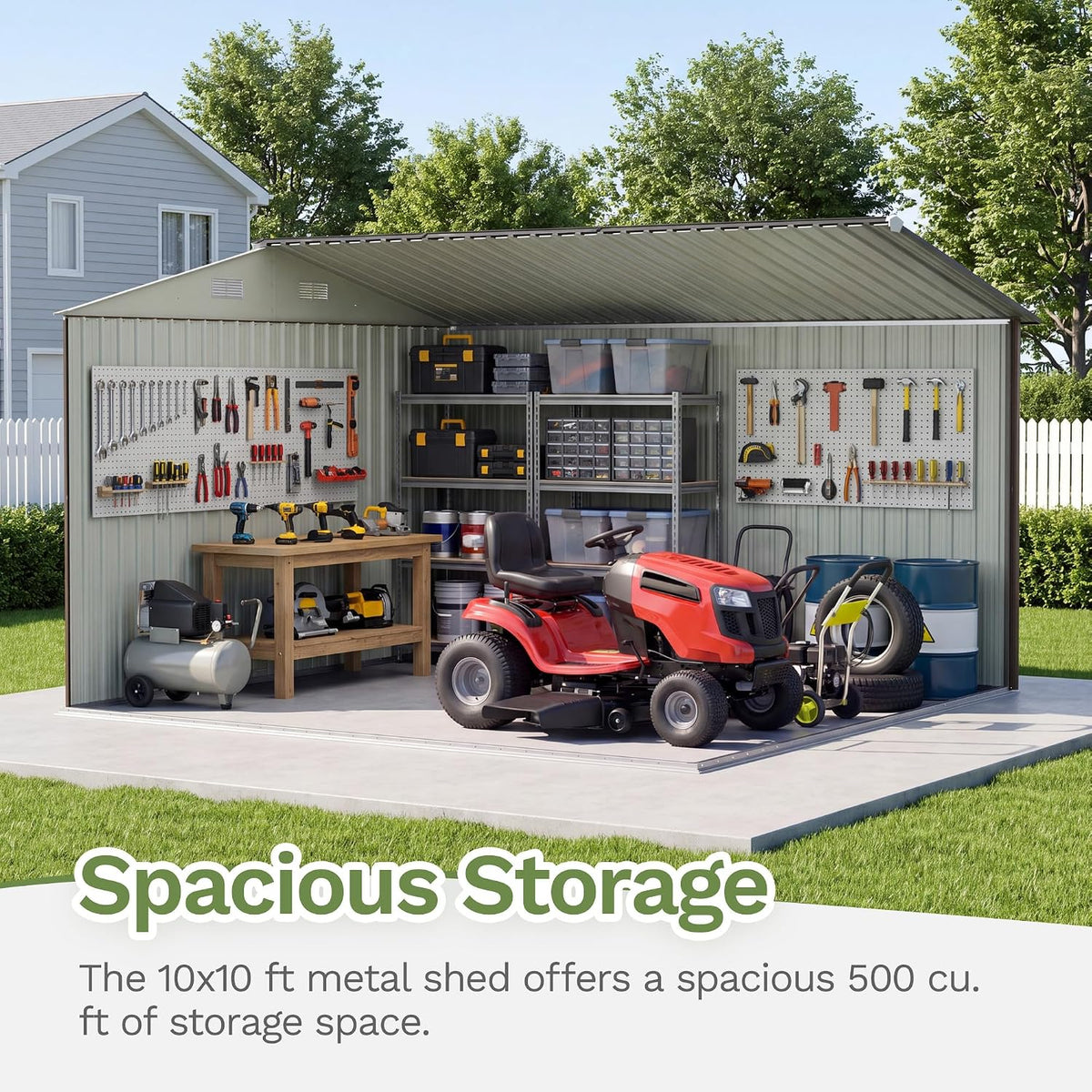 patiowell 10x10 ft storage shed, outdoor metal sheds, close-up detail