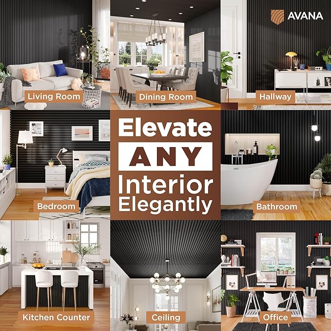 Avana Modern Acoustic Wood Wall Panels – 47.2 x 12.6 Inch Black Oak Acoustic