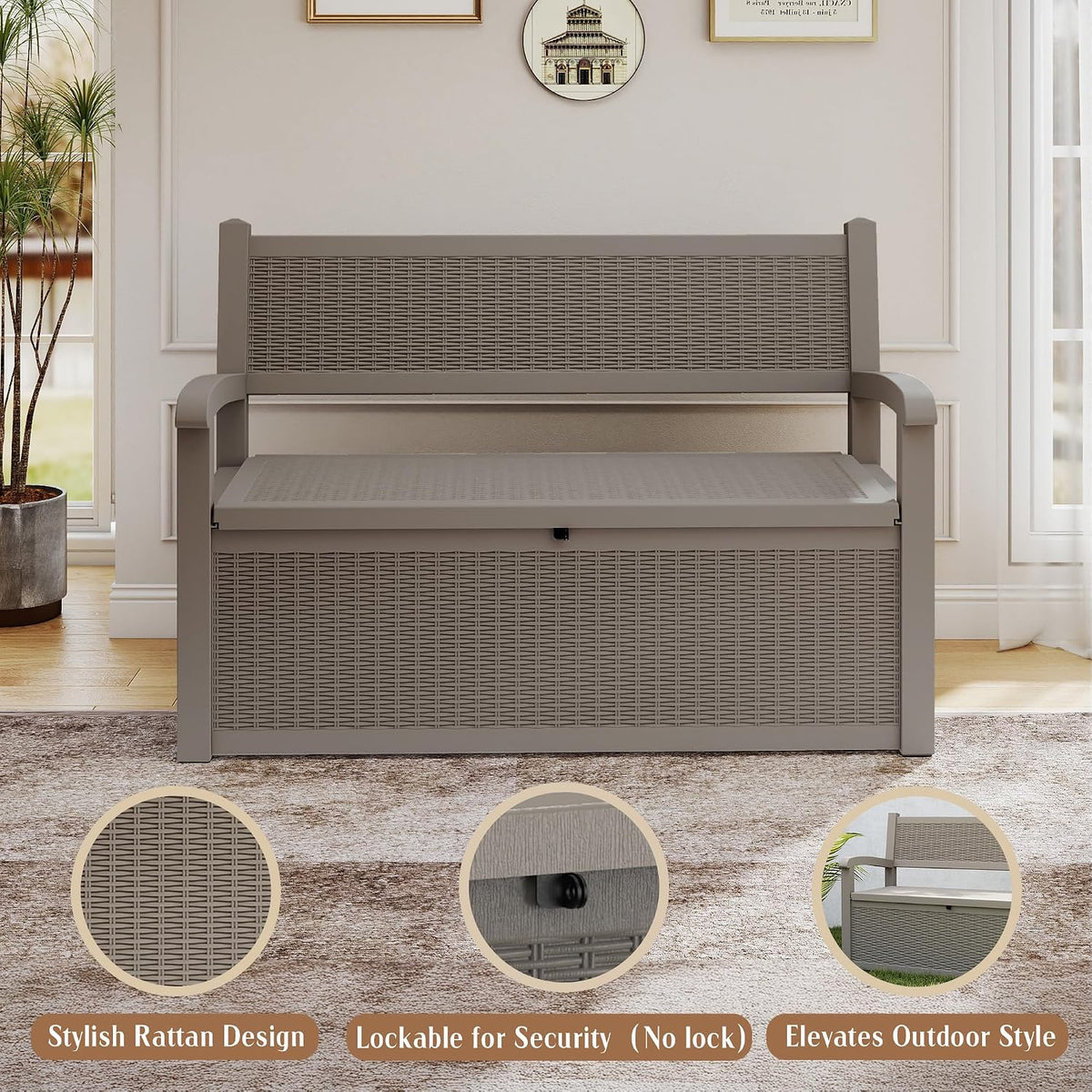 easyup 80 gallon outdoor storage bench lockable deck, close-up detail