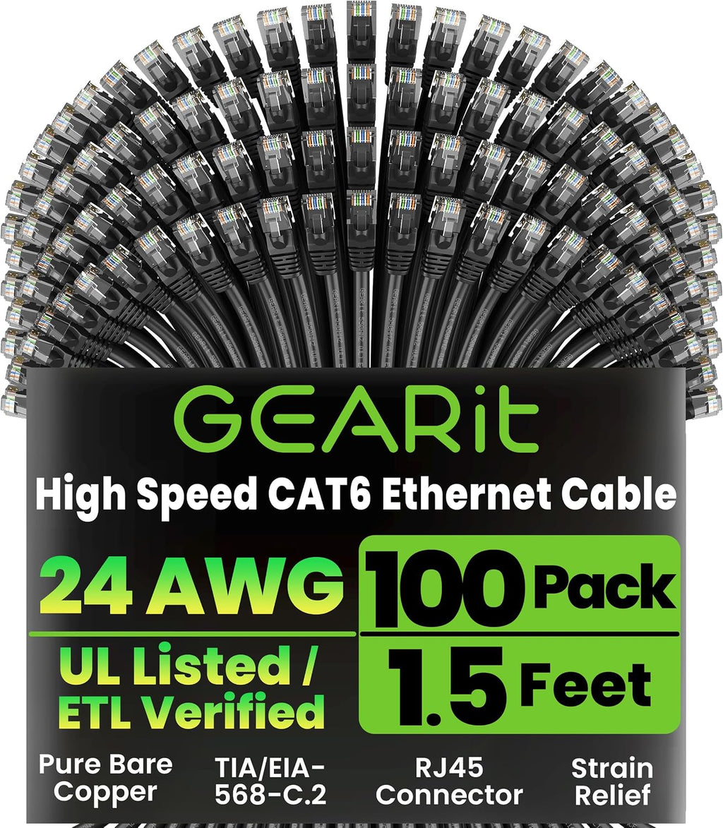 GEARit Cat 6 Ethernet Cable Pack (100-Pack)