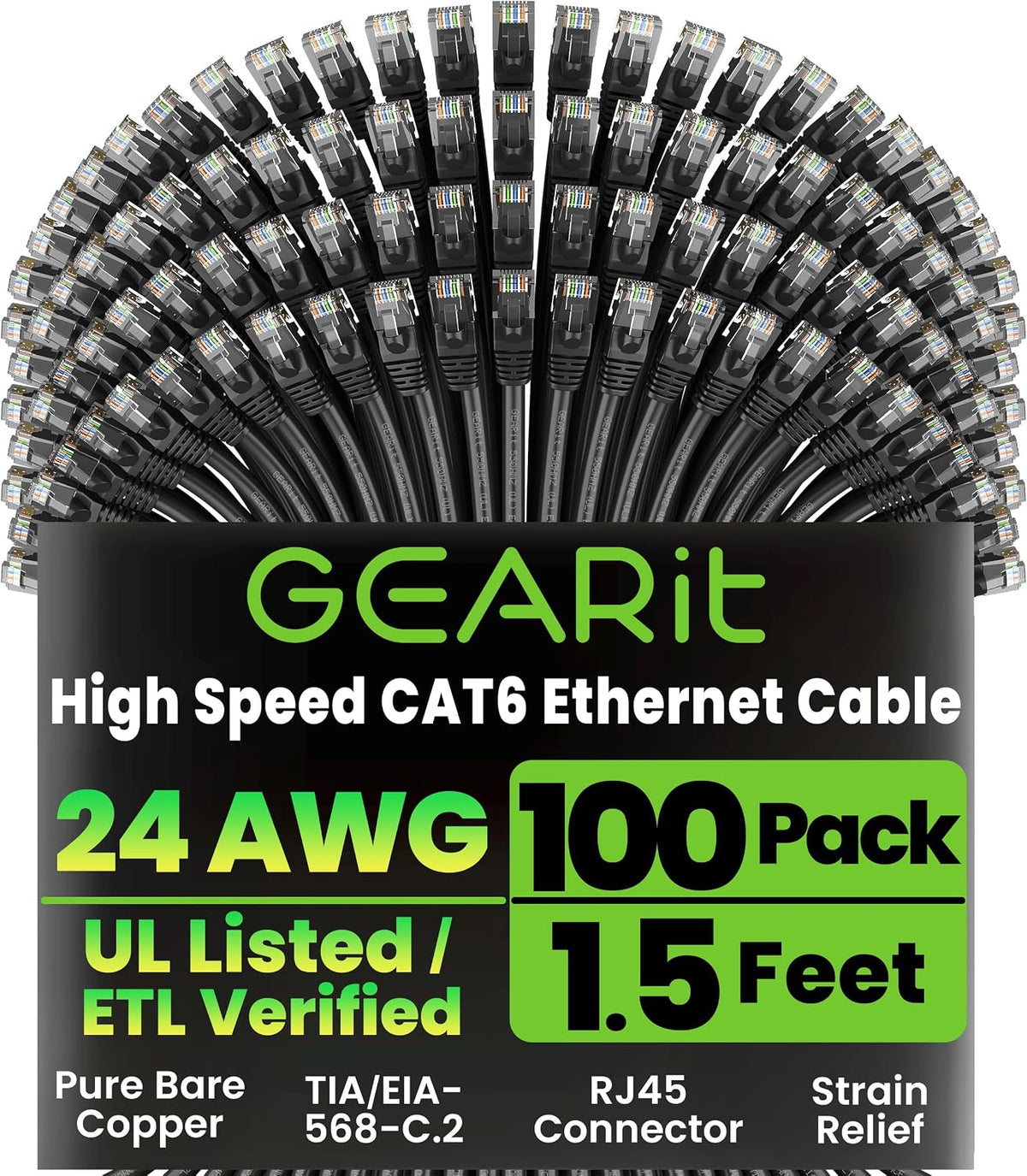 GEARit Cat 6 Ethernet Cable Pack (100-Pack)