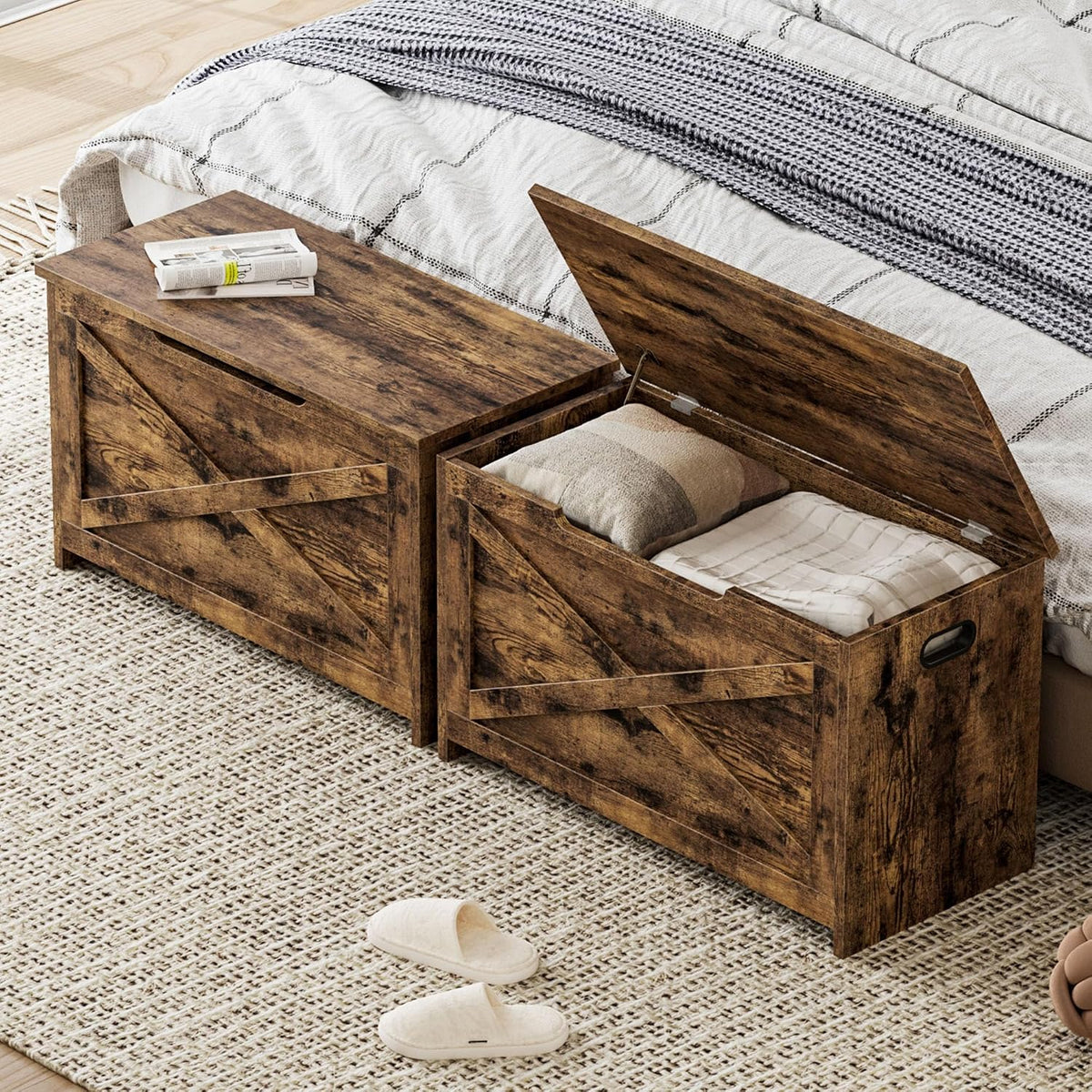gaomon 30" storage chest, storage bench with safety shown in use