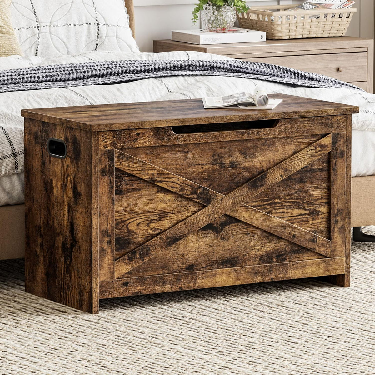 garveehome 30 in storage chest, wooden storage bench shown in use