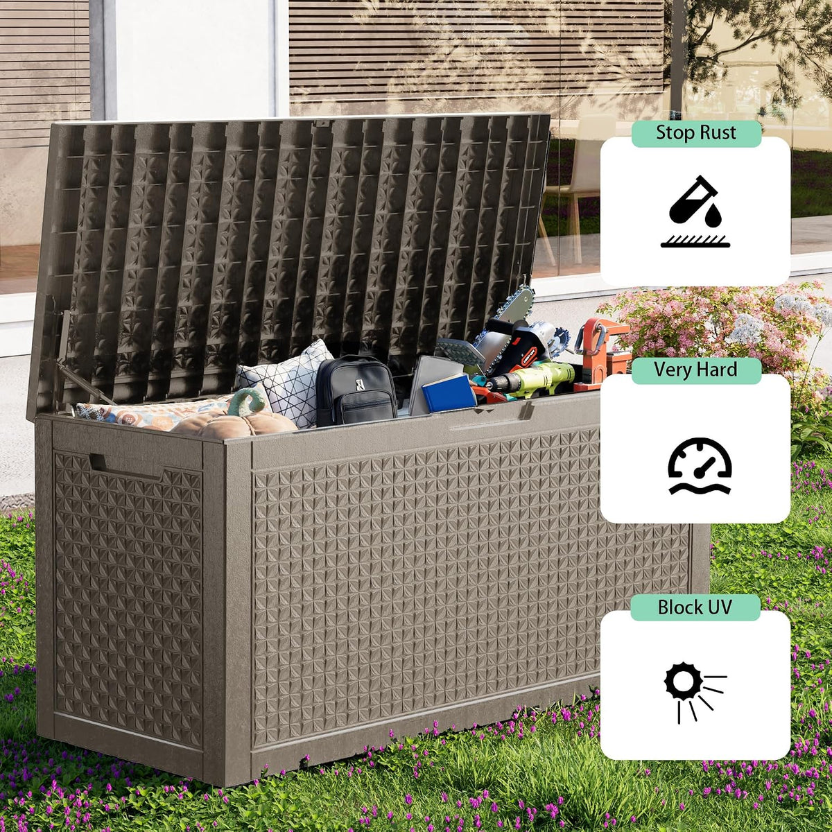 rojik 110 gallon deck box outdoor, waterproof outdoor, package contents