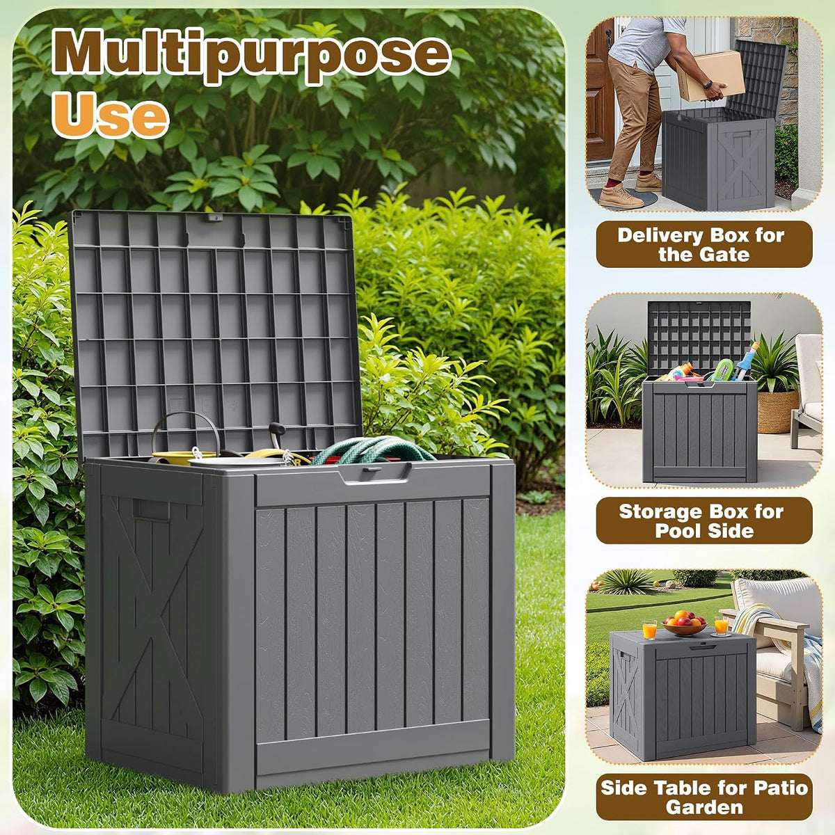 flamaker resin deck box 40 gallon waterproof outdoor, package contents