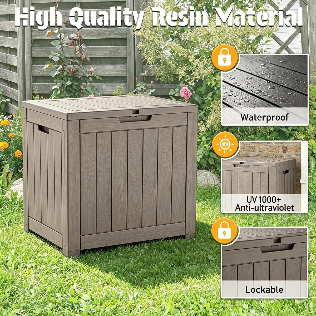 33 gal outdoor storage box waterproof lockable,deck box,black, package contents