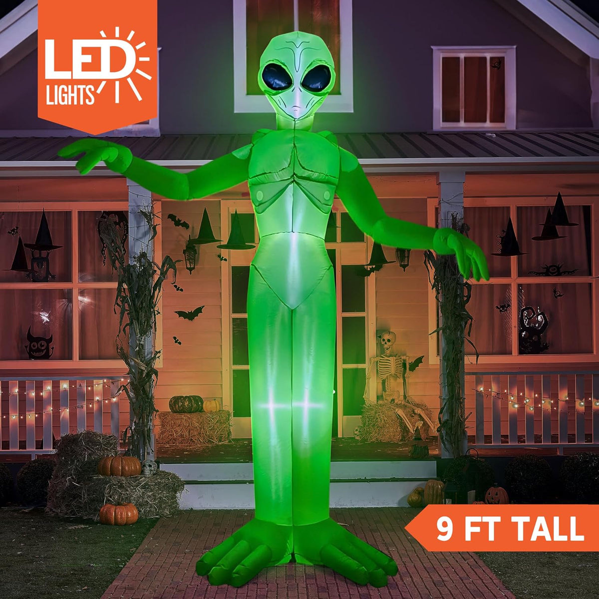 Joiedomi 9 FT Tall Halloween Inflatable Decoration Outside, Blow Up Alien Inflatable Outdoor Decor with Build-in LEDs for Halloween Yard Lawn Garden Decorations