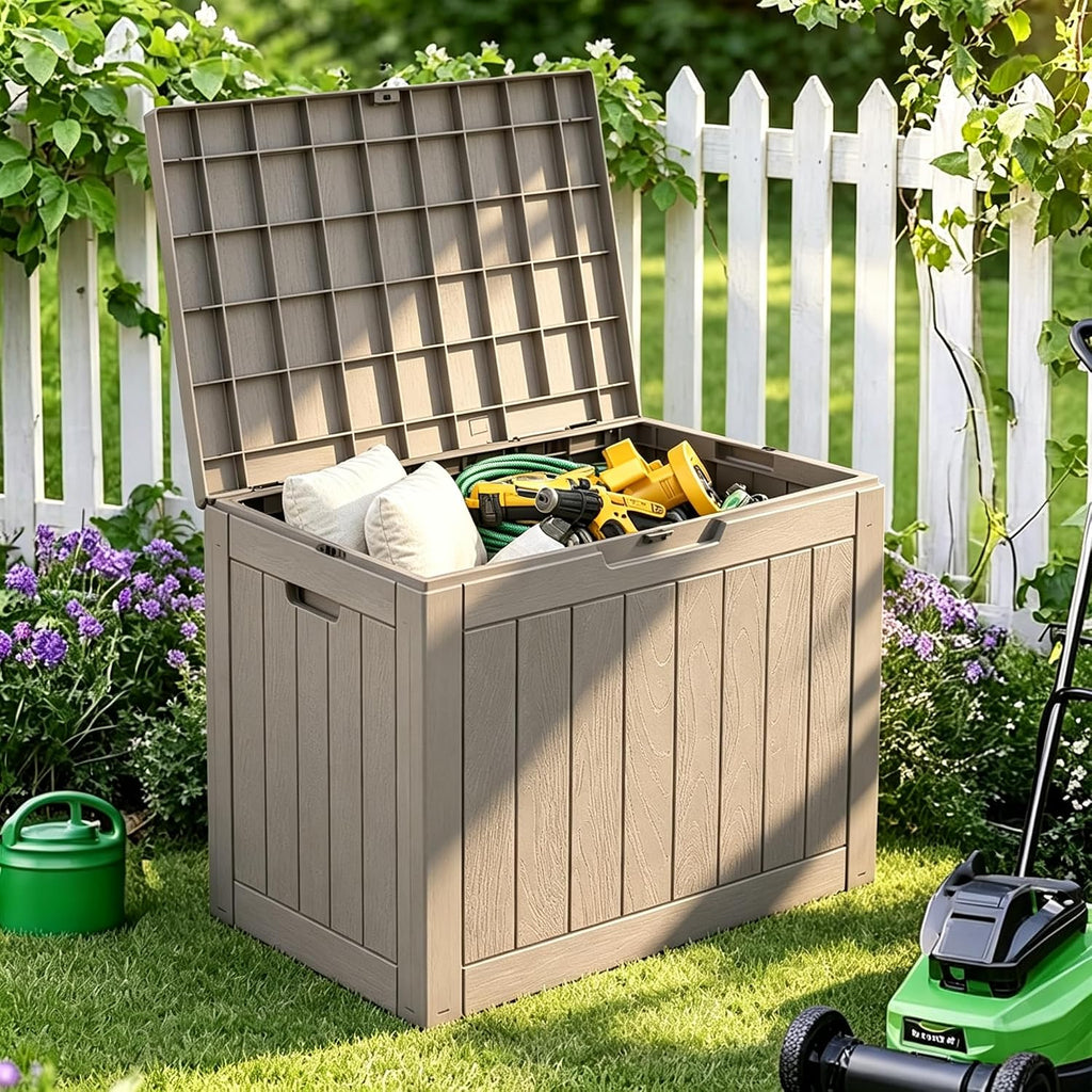 32 gal outdoor storage box waterproof lockable,deck box,medium, side view