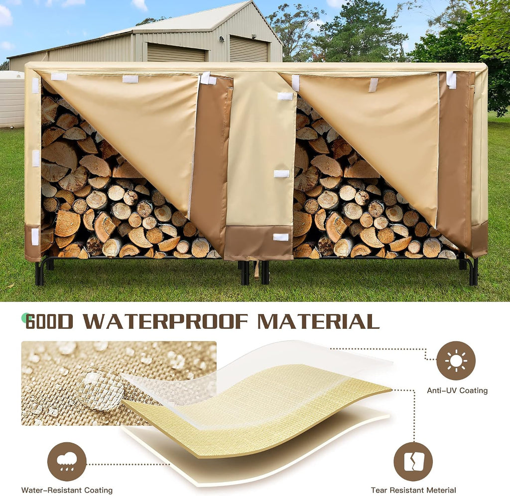 8ft Firewood Rack Cover, 600D Oxford Heavy Duty, Weatherproof & Waterproof with Black Storage Bag - Indoor/Outdoor Protection (96" L x 24" W x 42" H)