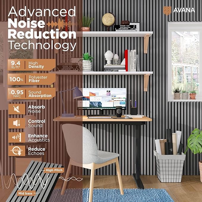 Avana Modern Acoustic Wood Wall Panels – 94.4 X 12.59 Inch Gray Oak Acoustic