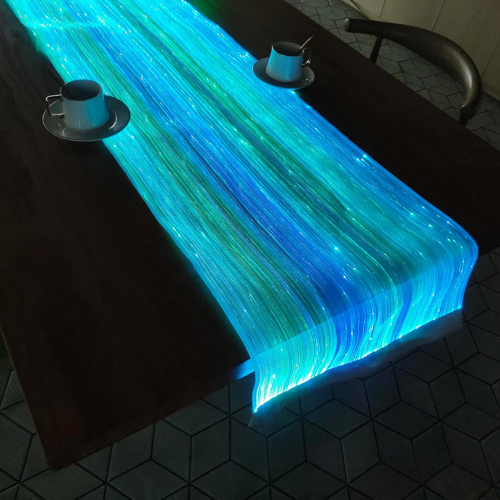 LED Light Up Coffee Table Runner - Fiber Optic Fabric Table Cloth Cover for P...