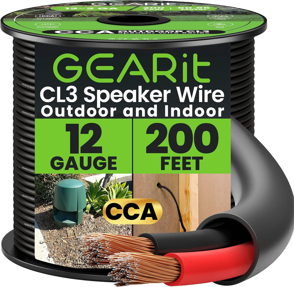 GEARit Outdoor Speaker Wire CL3 Rated, 12 Gauge Speaker Wire, Speaker Cable 200