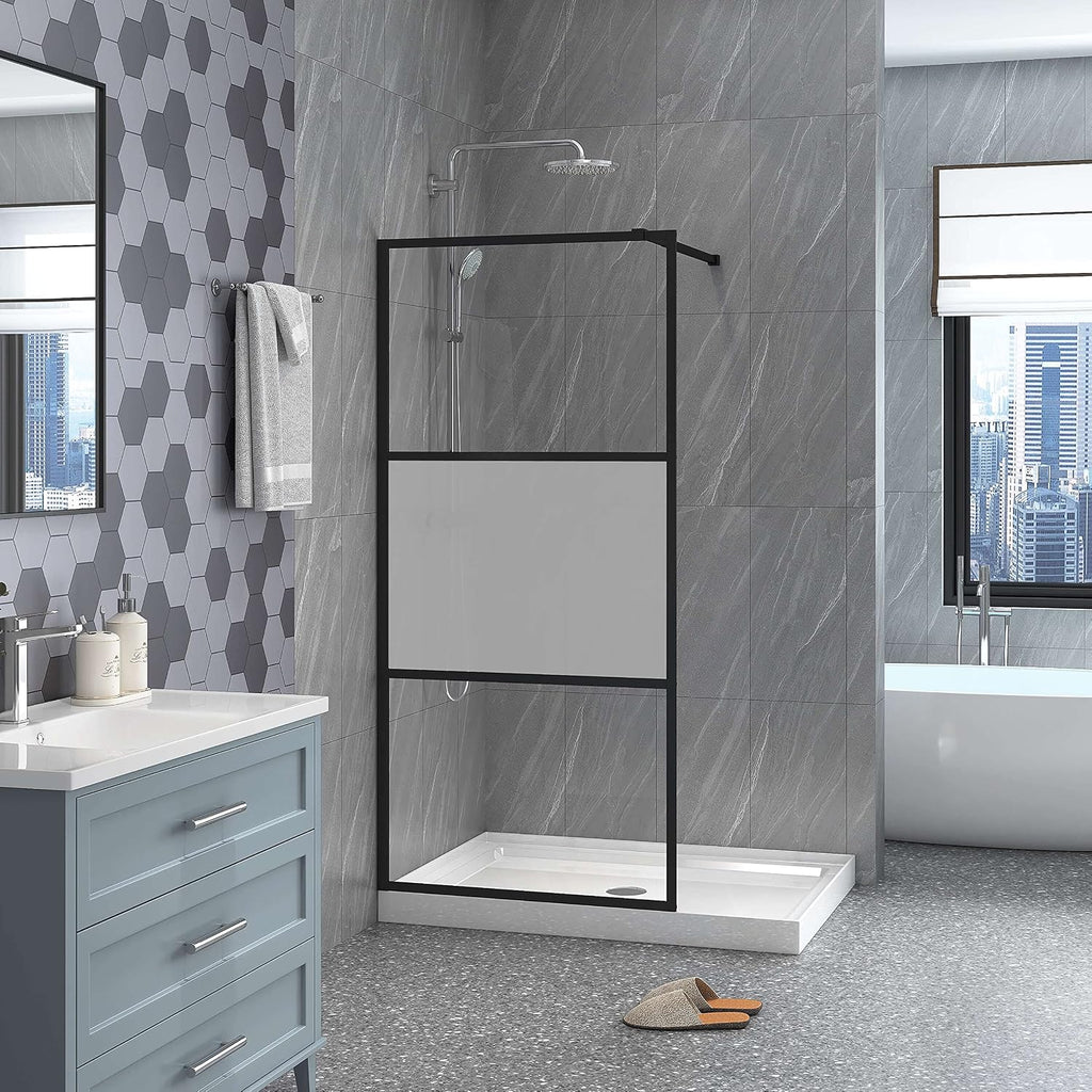 Goodyo Shower Door 34“ X 72” Fixed Frost Tempered Glass Shower Screen Panel (3 Pieces)