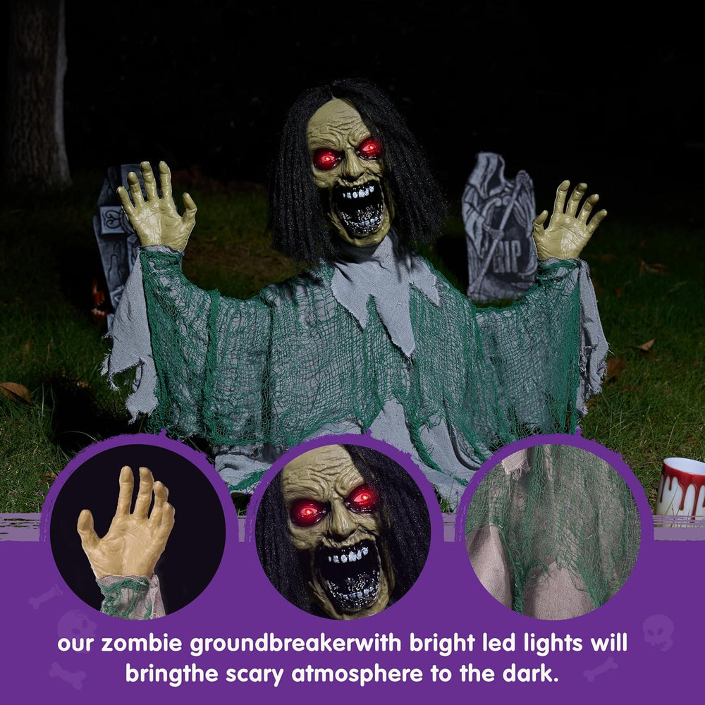 JOYIN Halloween Outdoor Animatronic Groundbreaker Decorations, Half-Body Zomb...