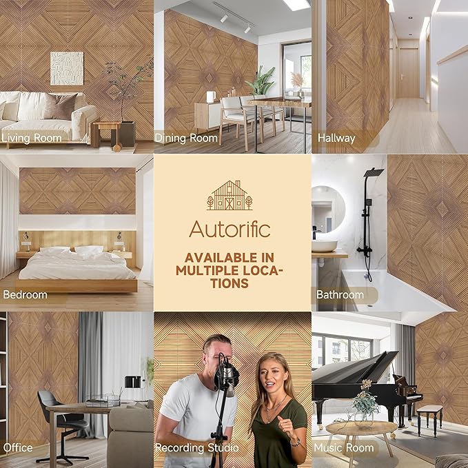Autorific Acoustic Wall Panels, 6 Pack Total Size 72 x 48 Inches, Self-Adhesive