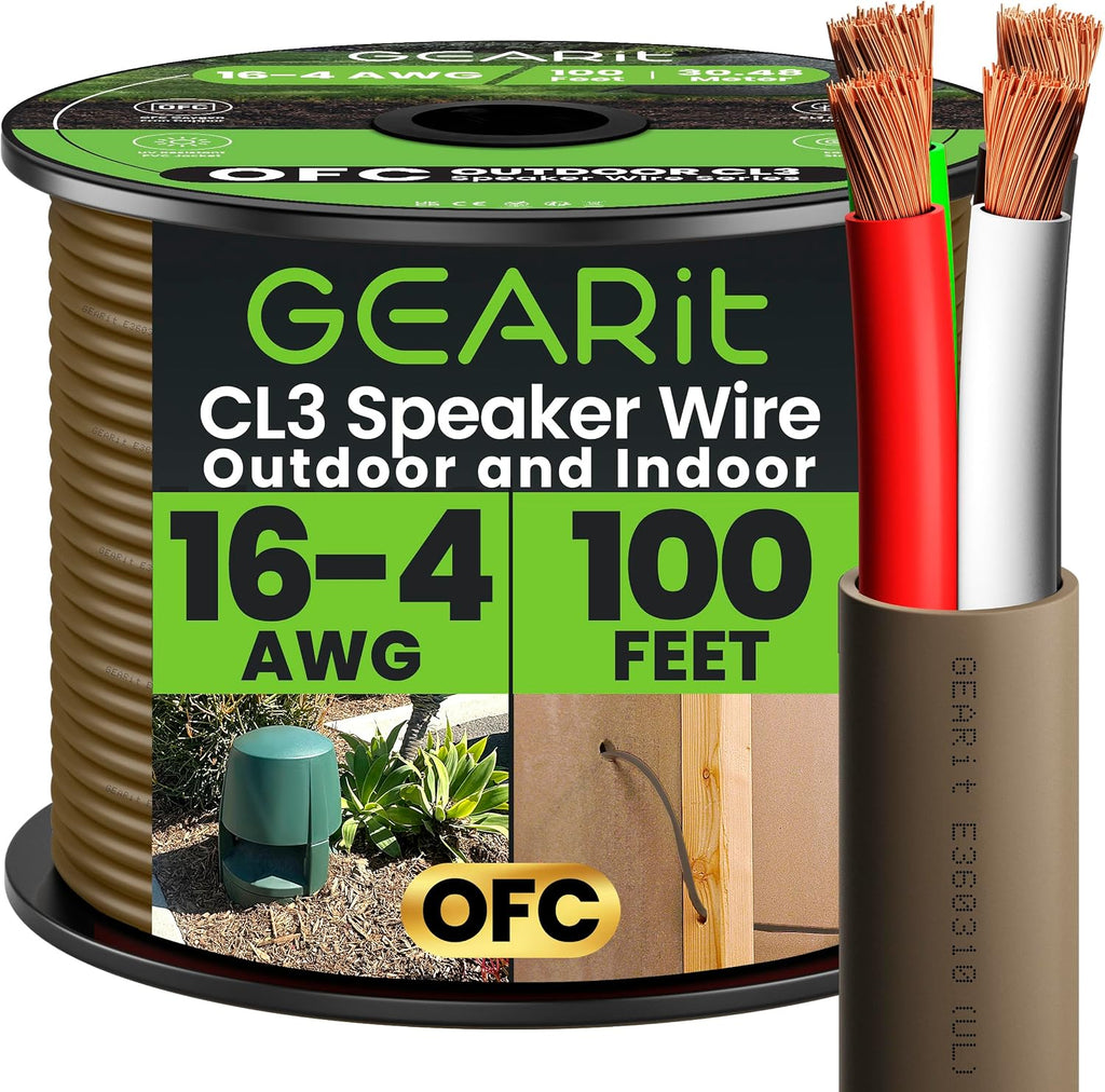 GEARit Outdoor Speaker Wire CL3 Rated, 16 Gauge Speaker Wire, Speaker Cable 100