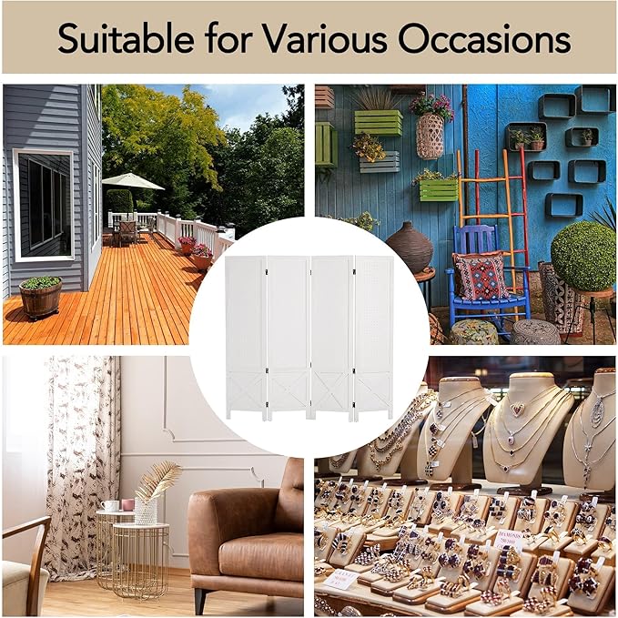 Wnutrees 4 Panel Pegboard Display, 5 Ft Wood Folding Privacy Screens Room