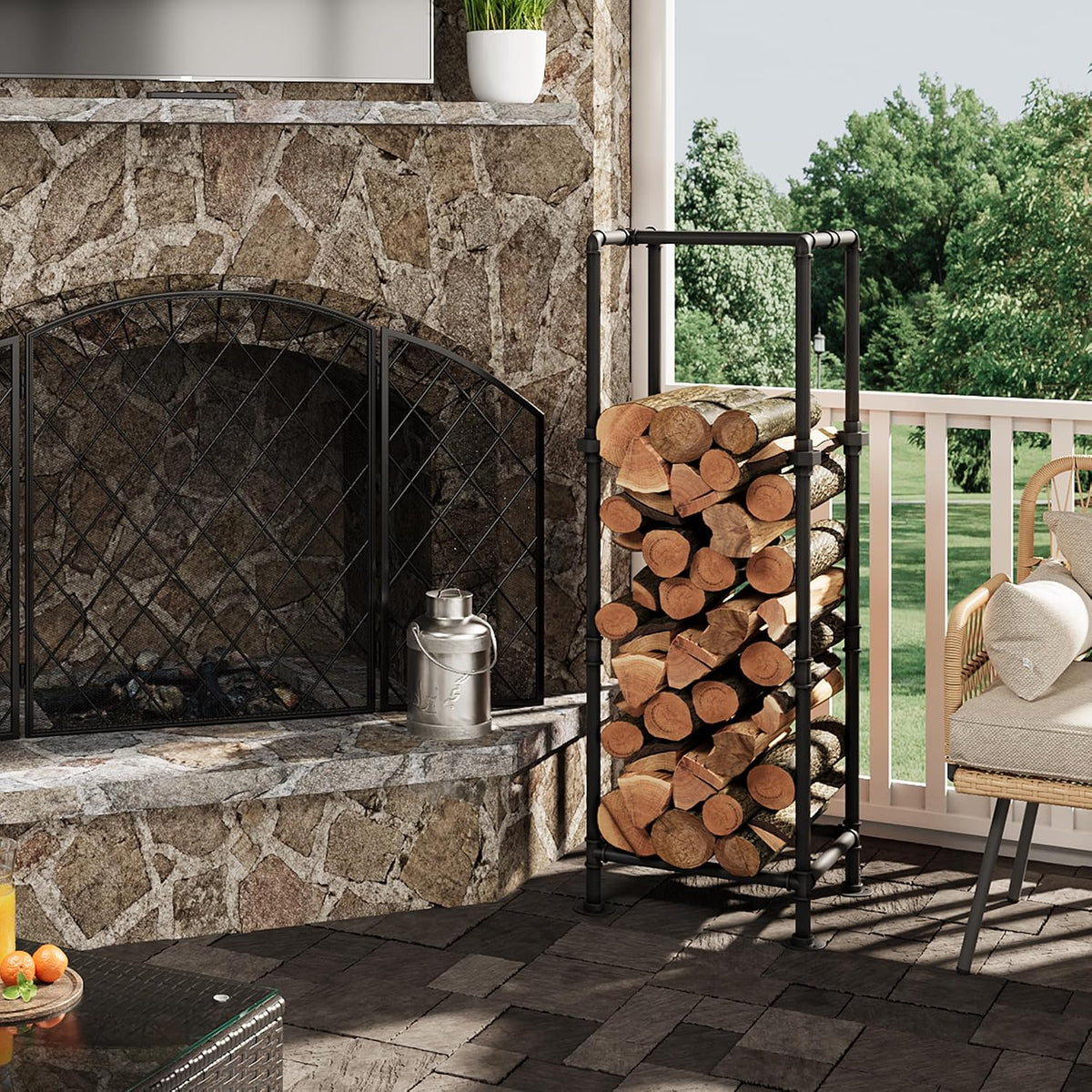 firewood rack,industrial style firewood holder with two optional shown in use