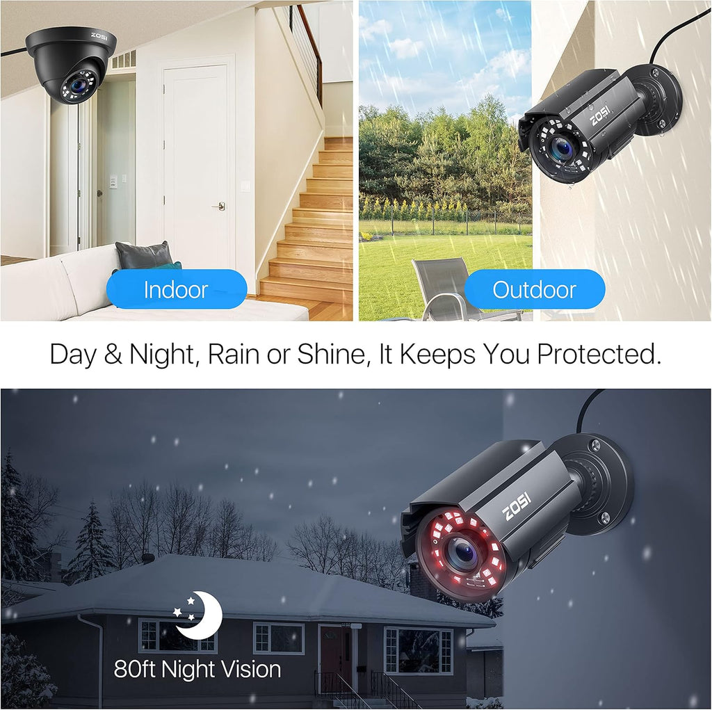 zosi 5mp lite home security camera system with, front angle view