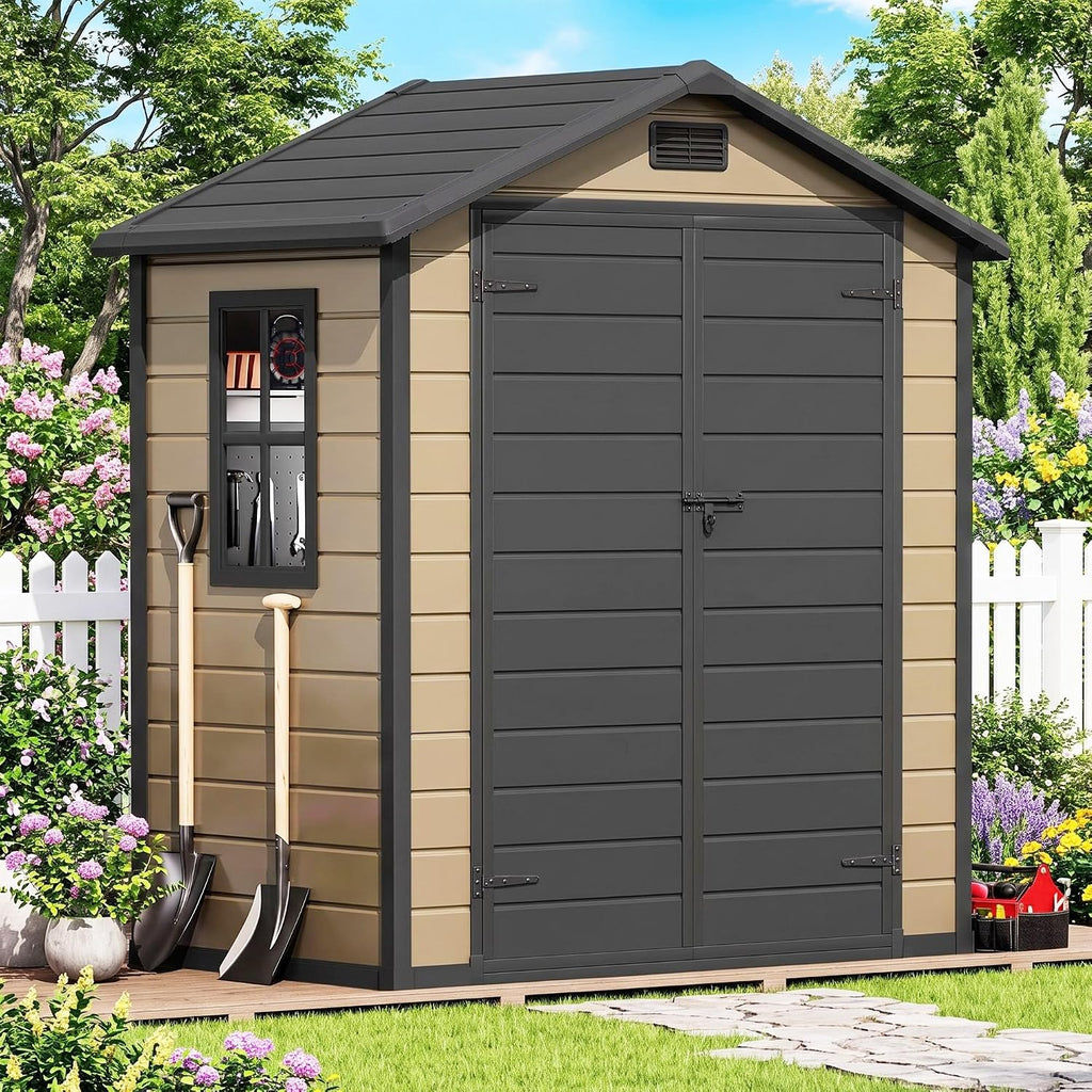 DWVO 6x4 FT Resin Outdoor Storage Shed with Floor, Windows & Vents