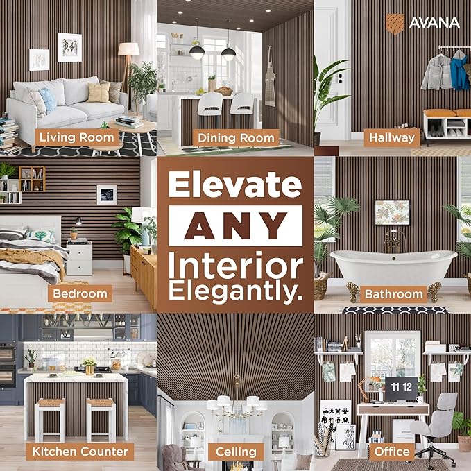 Avana Acoustic Wood Wall Panels – 47.2 X 12.6 Inch Walnut Acoustic Panels 2 PCs