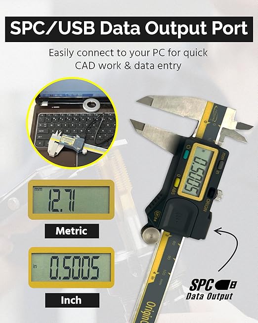 iGAGING Absolute Origin 0-8" Digital Caliper, IP54 Stainless Steel, SPC/USB