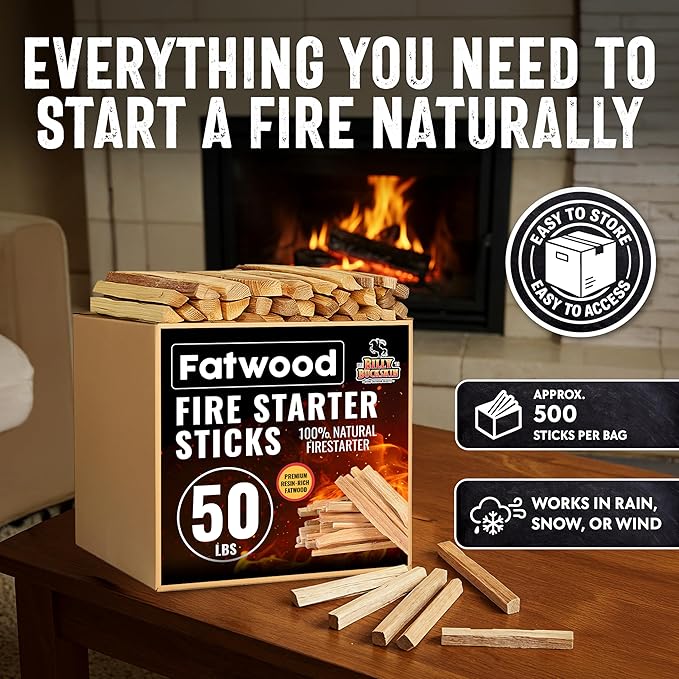 50lb Fatwood Fire Starter Sticks | 100% Natural Fire Starters