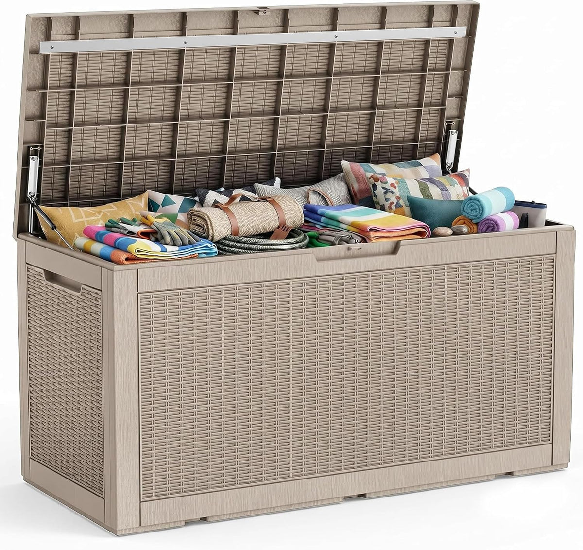 PatioZen 150 Gallon Resin Deck Box, Lockable Patio Outdoor Storage Box for Furniture, Garden Tools and Tools Storage, Waterproof Outside Storage Boxes - Grey