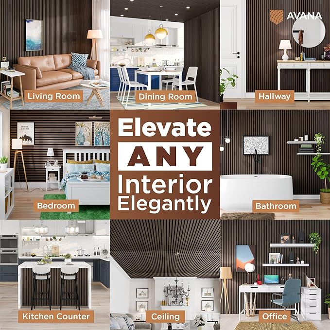 Avana Modern Acoustic Wood Wall Panels – 94.4x12.6 Inch Dark Walnut Acoustic