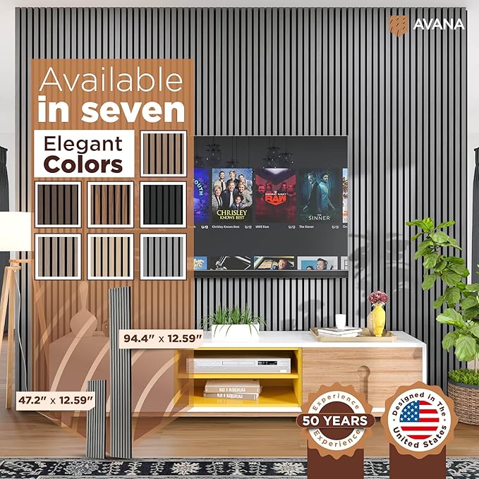 Avana Modern Acoustic Wood Wall Panels – 94.4 X 12.59 Inch Gray Oak Acoustic