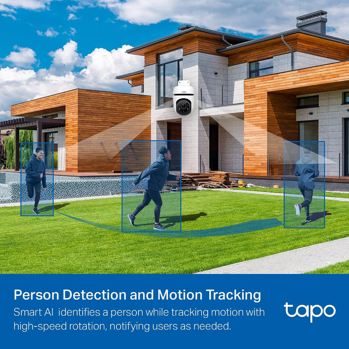 tp-link tapo 1080p outdoor wired pan/tilt security camera, close-up detail