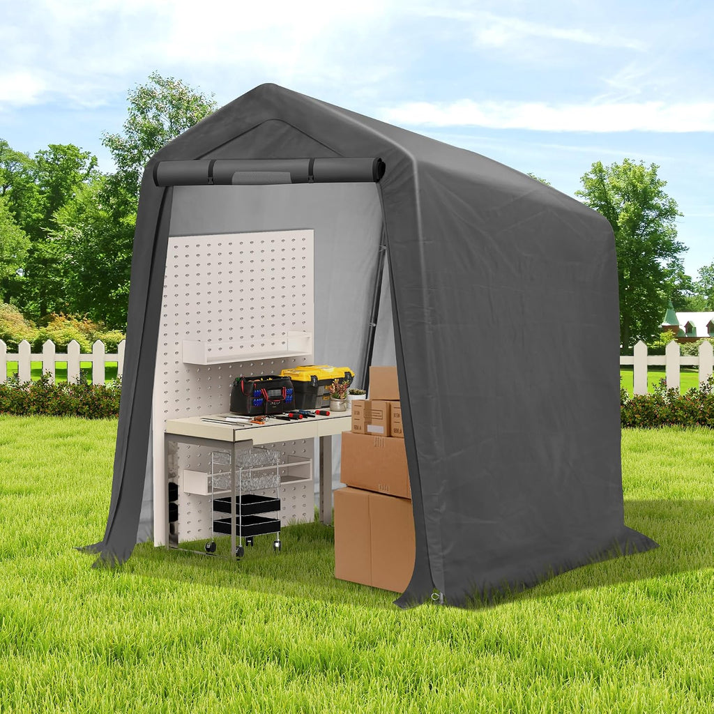 COVERONICS 6' x 7' Outdoor Portable Storage Shelter Shed, Grey