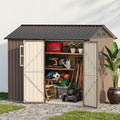 LAUSAINT HOME 8 x 6 FT Outdoor Storage Shed with Window, Galvanized Steel Storage Shed, Double Lockable Doors, Gable Roof & Air Vent for Backyard, Brown