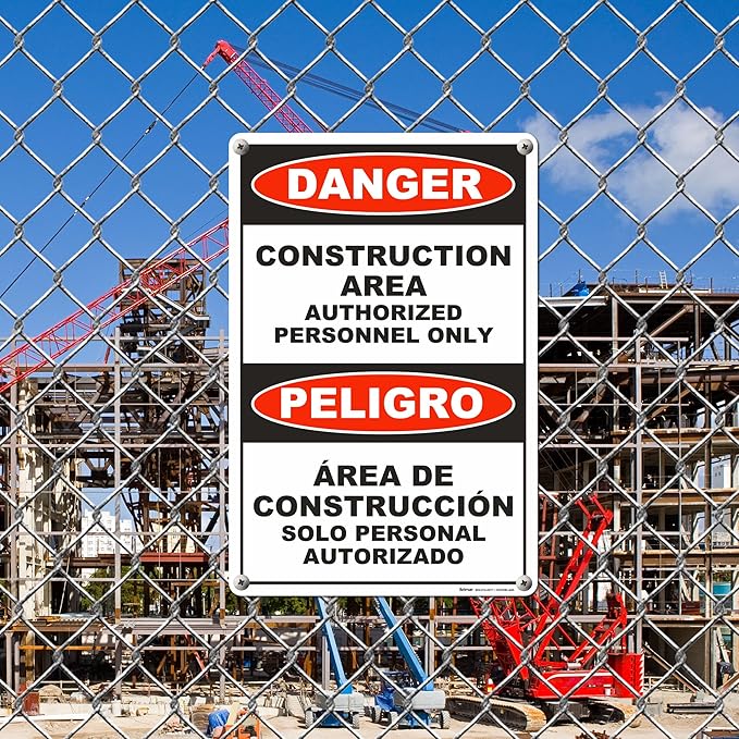 Brimar - 12" x 18" - Bilingual Danger Construction Area Authorized Only Sign -