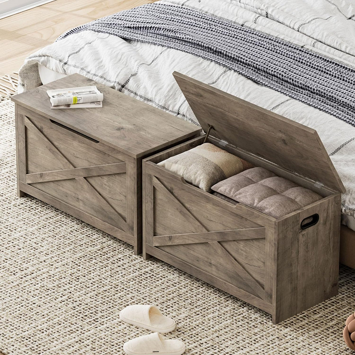 garveehome 30 in storage chest, wooden storage bench, side view