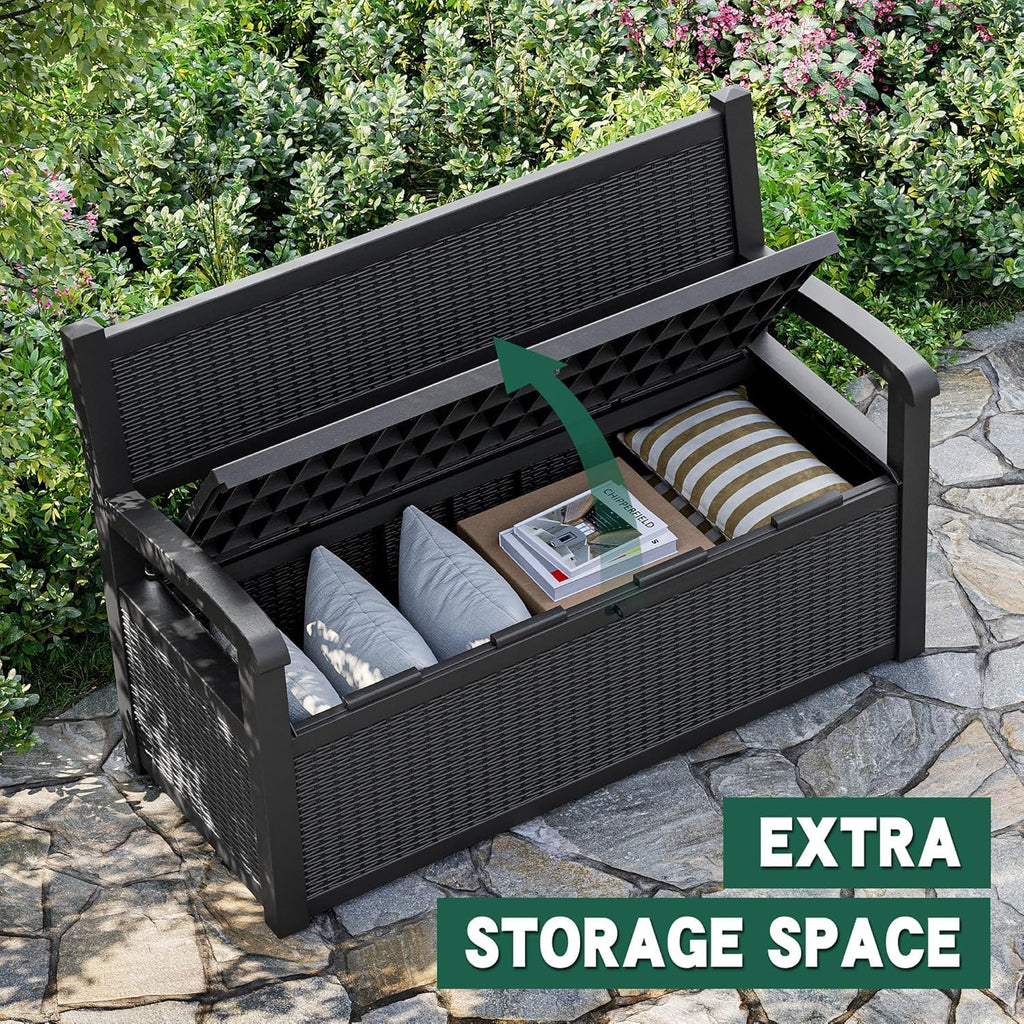 lhbcraft 70 gallon lockable outdoor storage bench waterproof, side view
