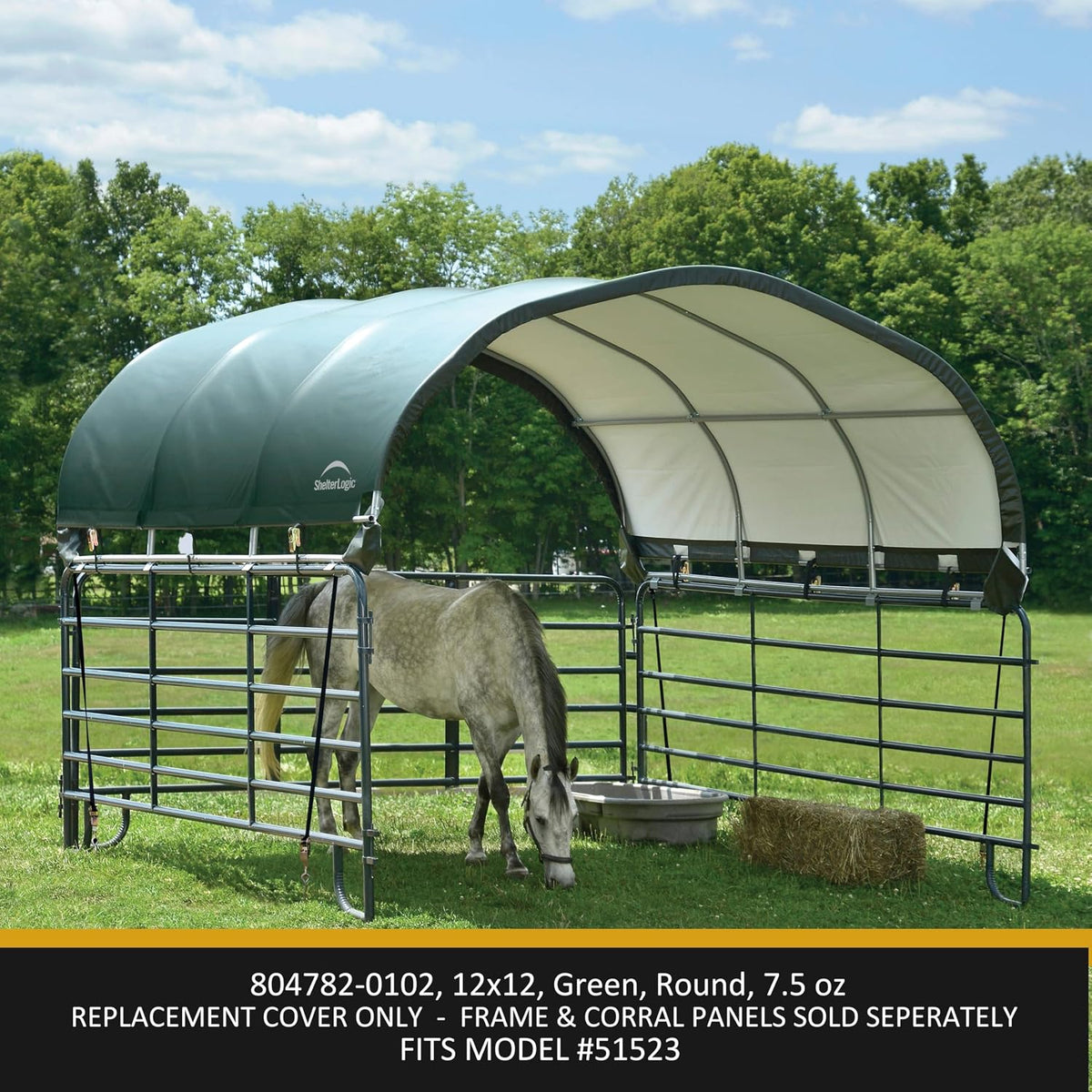shelterlogic standard replacement cover 804782-0102, 7.5oz, green for shown in use