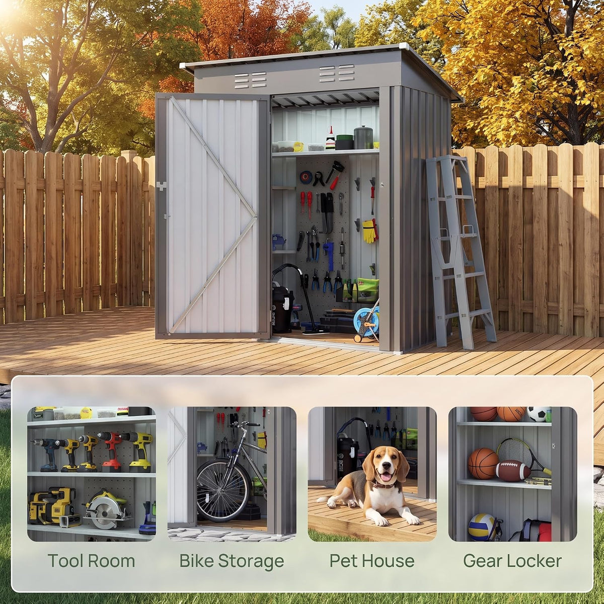 5x3 ft outdoor storage shed, metal tool shed showing dimensions