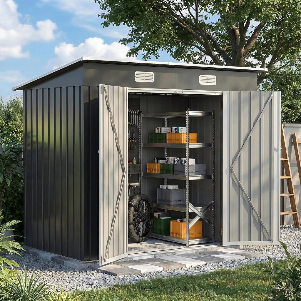 UDPATIO Storage Shed, 8X4 FT Metal Sheds & Outdoor Storage with Sloping Roof & Lockable Door for Bicycle, Tool in Patio Lawn, Garden, Backyard,Grey