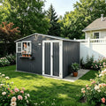 10x8 FT Outdoor Storage Shed with 2 Clear Windows, Metal Garden Shed with Flower Racks & Baskets, Outside Tool Shed with Lockable Double Doors, Waterproof Storage Building for Backyard, Coal Gray