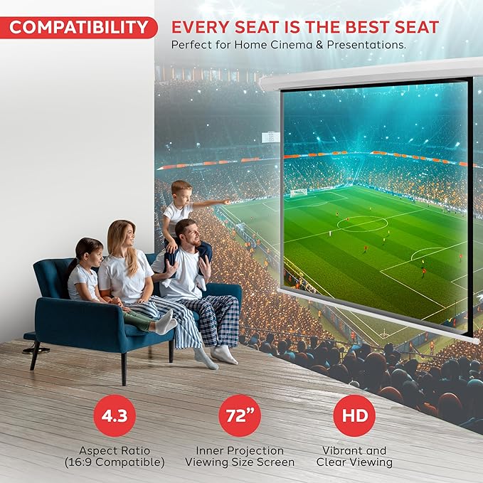 Pyle 72" Portable Motorized Matte White Projector Screen