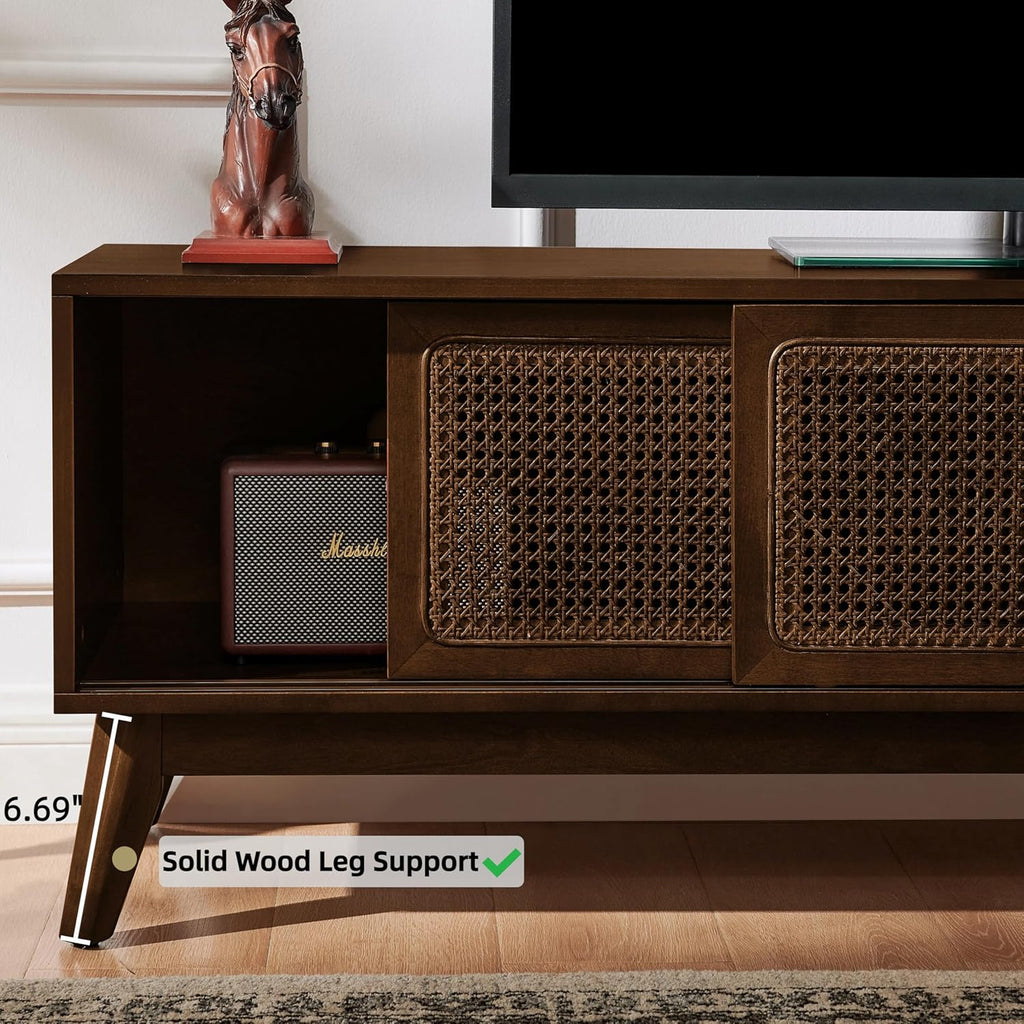 LKTART 59" Rattan Mid Century TV Stand,Entertainment Center,Media Console