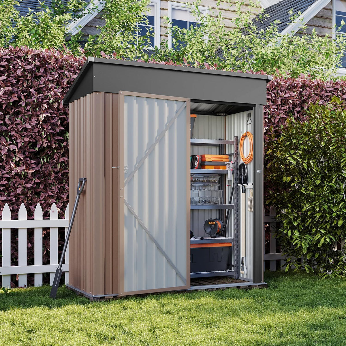 Aoxun 5x2.7 FT Shed Outdoor Storage Shed Brown