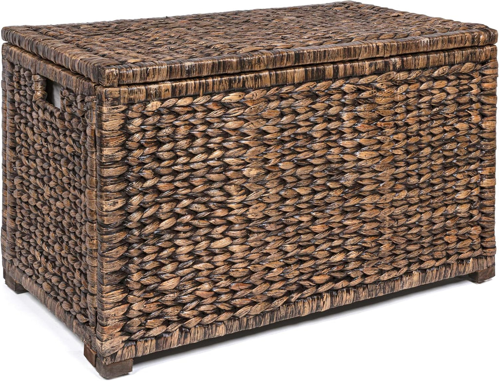 happimess Anada 30" Storage Trunk Wicker Weave Water Hyacinth, Brown Wash