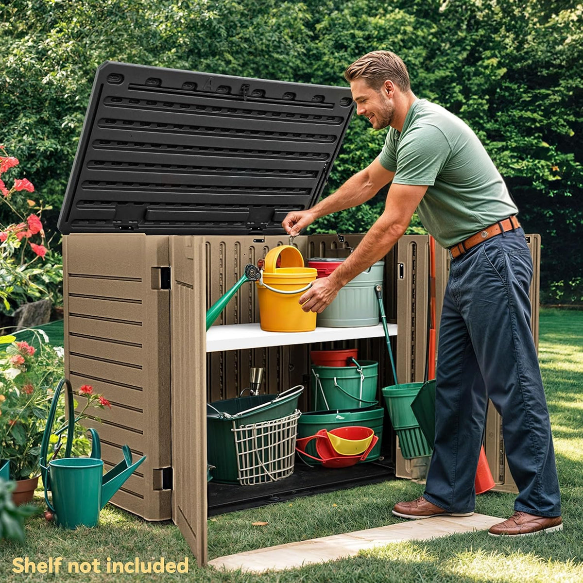 dwvo 35 cuft outdoor horizontal storage, waterproof resin, side view
