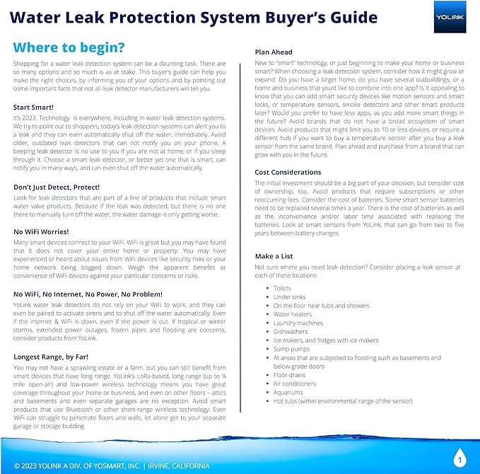 YoLink Water Leak Detection Starter Kit, w/SpeakerHub Audio/Talking Hub & Water