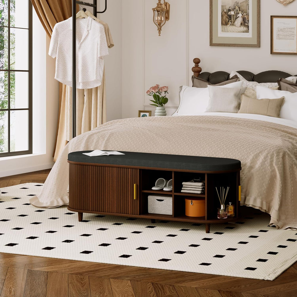 Entryway Bench with Storage: 51.2" Wooden Bedroom Shoe Bench with Thicke...