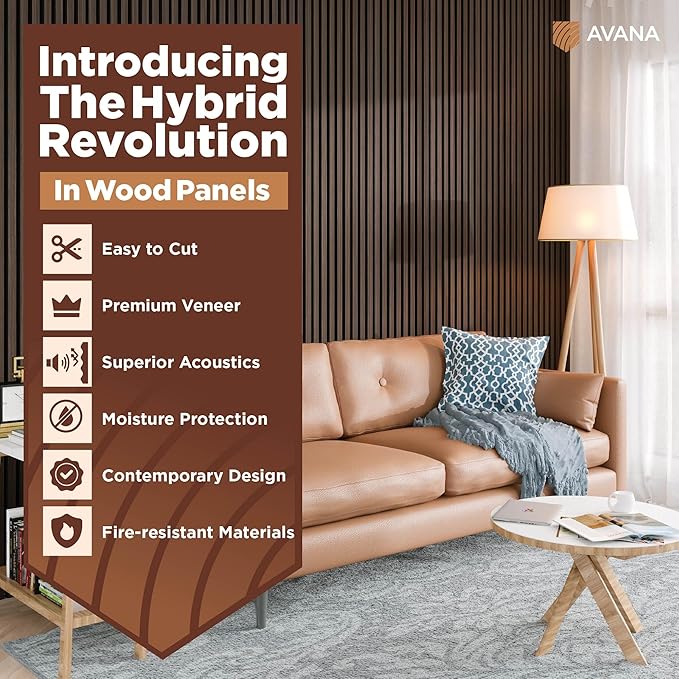 Avana Modern Acoustic Wood Wall Panels – 94.4x12.6 Inch Dark Walnut Acoustic