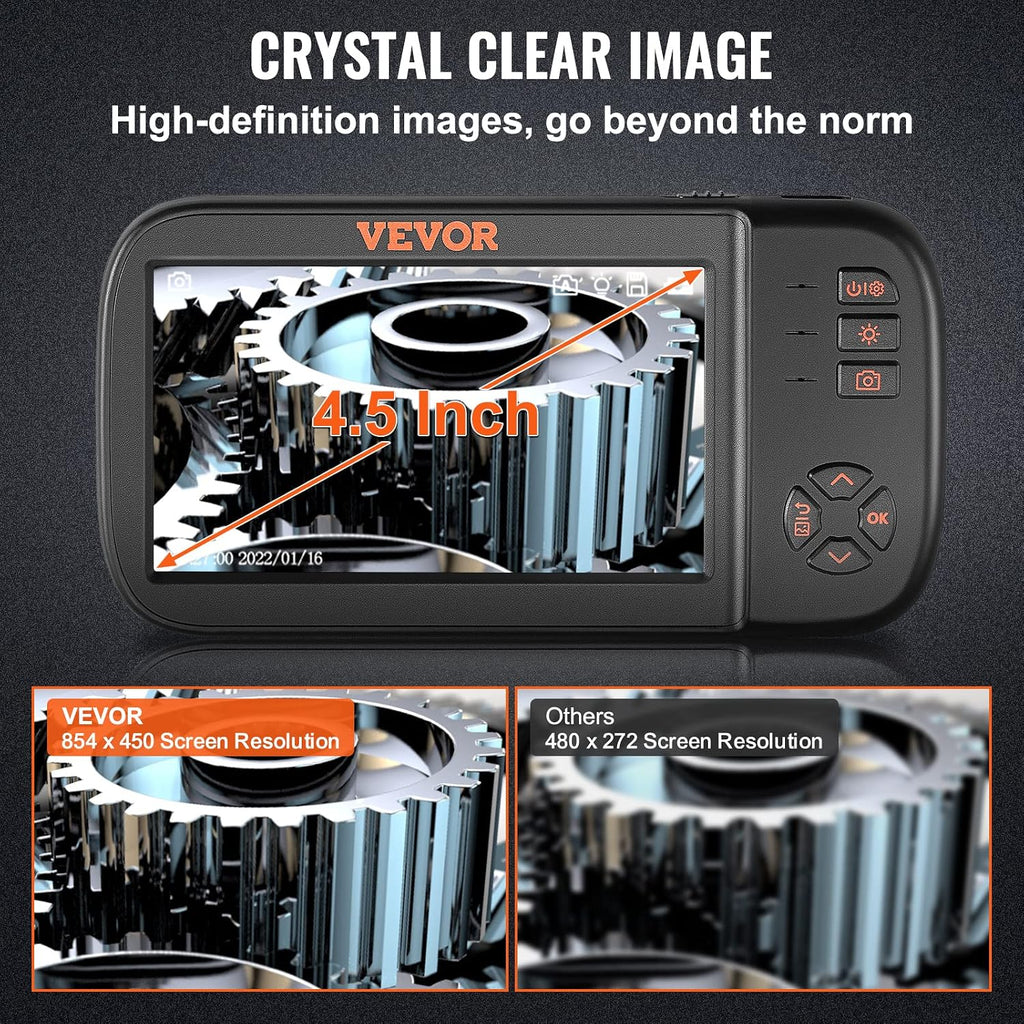 vevor triple lens endoscope camera, 4.5" ips screen, side view